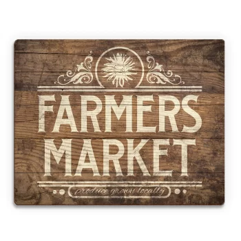 Wooden Sign With White Writing Saying Farmers Market