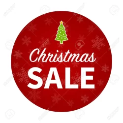 Red Circle with Christmas Tree and "Sale" Sign