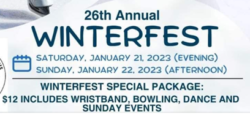 Winterfest Annual Event Notice with Ice Skaters and Snowman