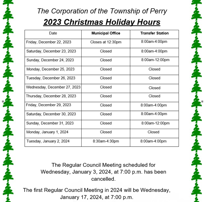 Holiday Hours of Operation 2023