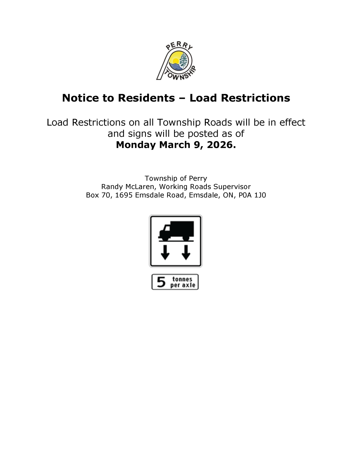 Notice to Residents - Load Restrictions - The Township of Perry