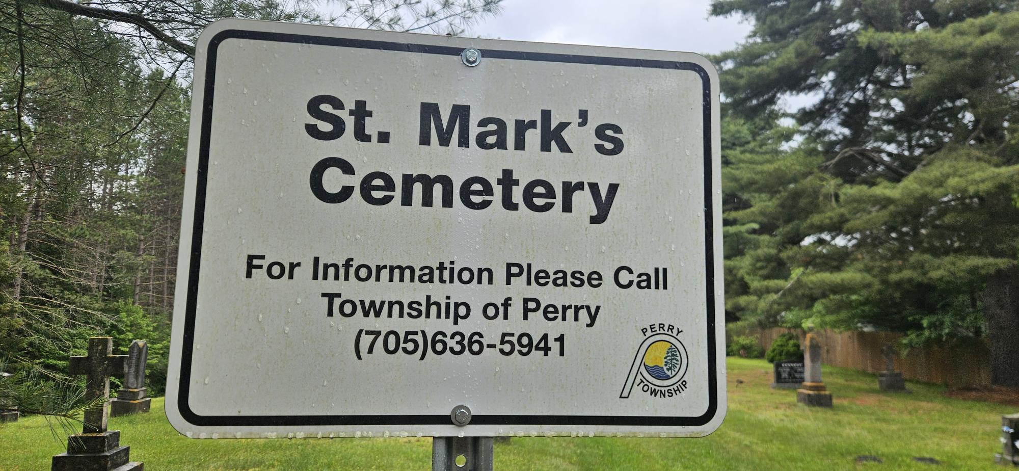 Cemetery with sign written St. Mark's Cemetery